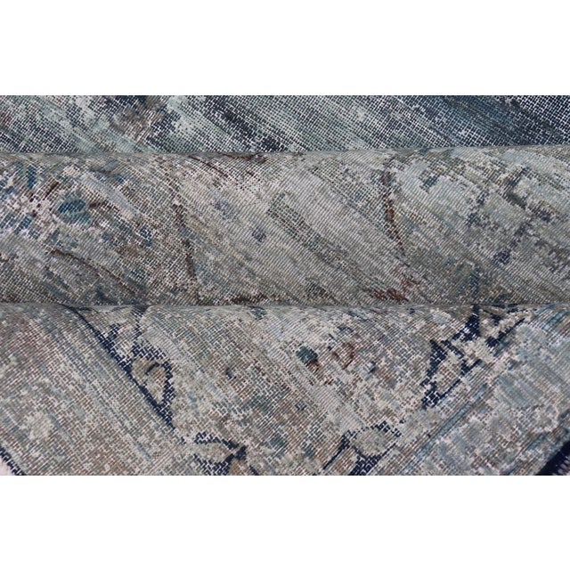 Distressed Vintage Persian Rug With Abstract Design in Blue, Green & Gray & White For Sale - Image 4 of 17