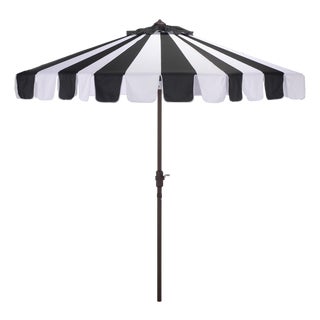 Meze 9 Ft Crank Umbrella, Black Cabana Stripe/Brown Pole For Sale