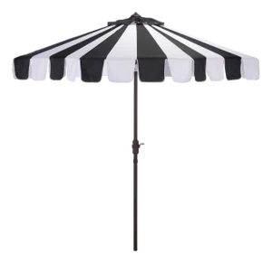 Meze 9 Ft Crank Umbrella, Black Cabana Stripe/Brown Pole