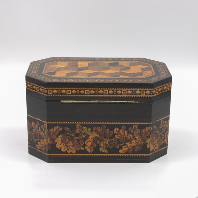 Hexagonal Tunbridgeware Tea Caddy by Thomas Barton, English, Circa 1865 For Sale - Image 13 of 15