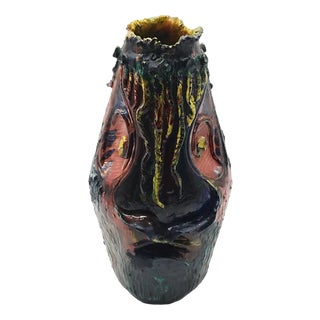 Multicolor Ceramic Vase with Face, 1970s For Sale