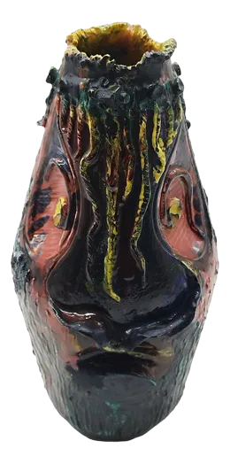 Multicolor Ceramic Vase with Face, 1970s