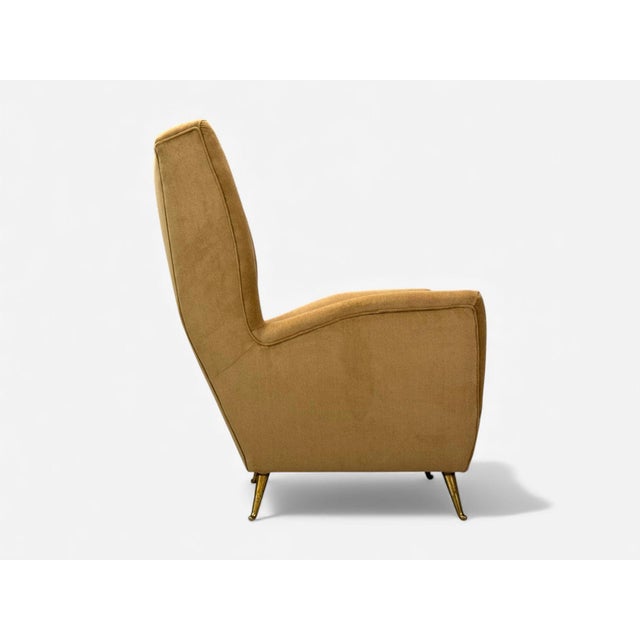 Isa Bergamo, Camel Velvet, Bronze, Wingback Chairs, Italy, 1950s For Sale - Image 9 of 14