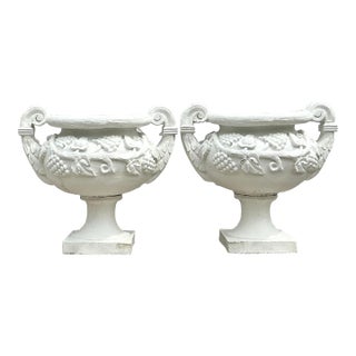 Vintage Regency Monumental Cast Concrete Urns - A Pair For Sale