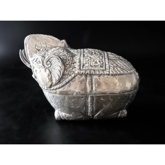 Silver Antique 1900s Cambodian Silver Betel Box Khmer Elephant Repousse For Sale - Image 8 of 8