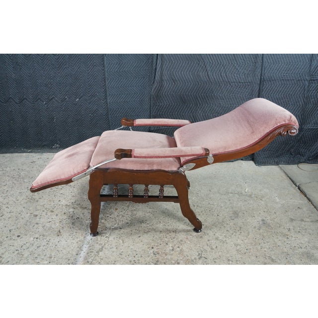 Antique 19th C Victorian Walnut Mechanical Reclining Library Chair Chaise Lounge For Sale - Image 15 of 17