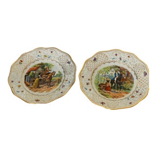 1940 Shumman Bavaria Reticulated Potcelain Equestrian Plates For Sale