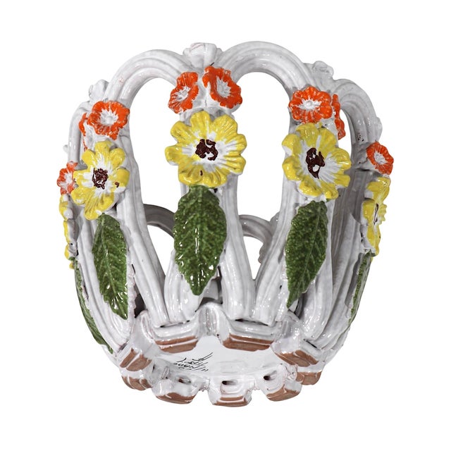 Vintage Italian Reticulated Pottery Flower Pot Planter After Raymor Rosenthal Netter For Sale - Image 11 of 12