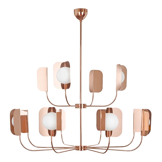 Mid-Century Modern Copper Finish Iron Leaf Chandelier Led Lights Matteo Zorzenoni For Sale