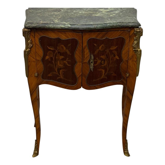 Antique French Louis XV Style Walnut Marble Top Side Table For Sale