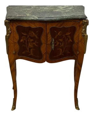 Antique French Louis XV Style Walnut Marble Top Side Table