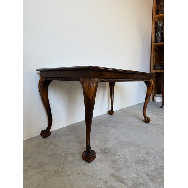 Vintage Georgian Style Carved Mahogany Wood Coffee Table With Claw Feet For Sale - Image 4 of 18