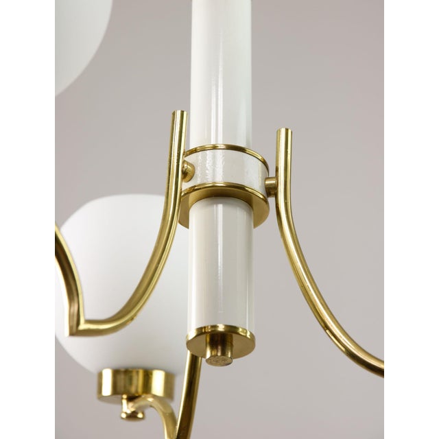 Mid-Century Italian Brass and Opaline Chandelier For Sale - Image 10 of 16