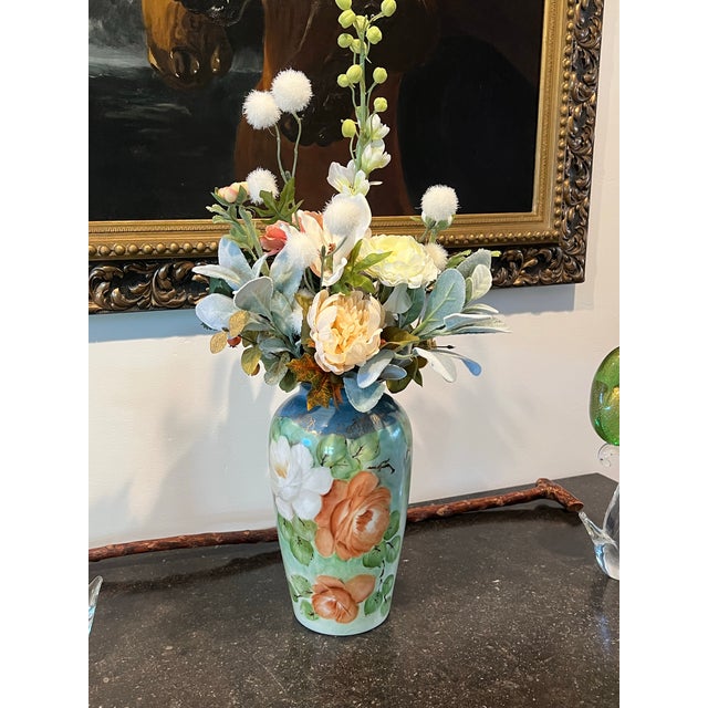 Mid-Century Modern Faux Floral Arrangement Vibrant Timeless Limoges French Porcelain Tall Vase For Sale - Image 3 of 7