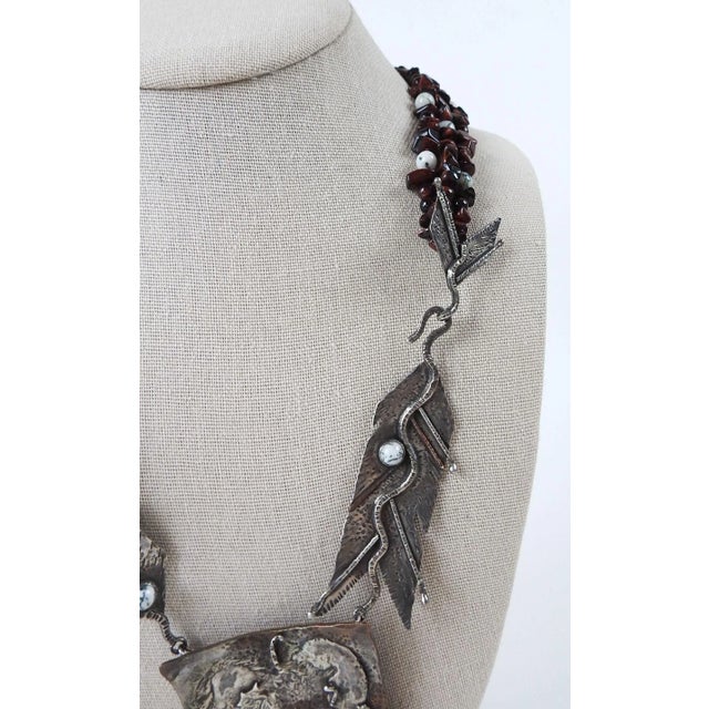 1990s Vintage 1991 Artist Made Sterling Copper Agate Necklace & Earrings For Sale - Image 5 of 12