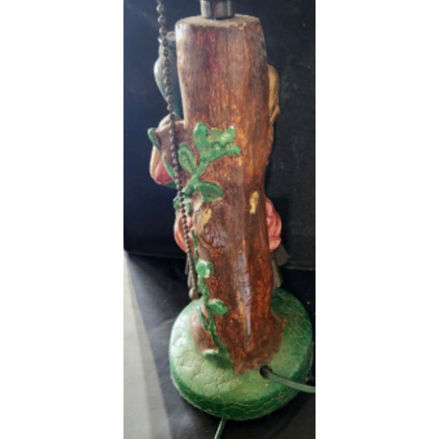Green 1930s American Chalkware Lamp of a Lady With Pot. Original Paint, Cord and Pull Chain For Sale - Image 8 of 10