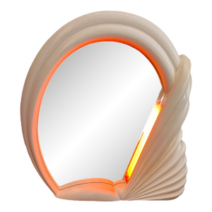 1980s Italian Postmodern Illuminated White Swan Fan Mirror — Memphis Style Lacquer With Pink Light