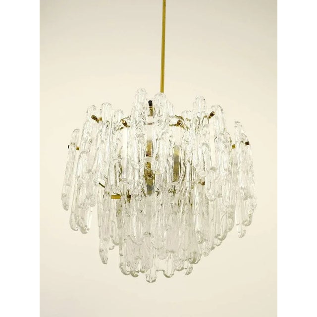 Icicle Brass Ice Glass Chandelier attributed to Kinkeldey, Germany, 1960s For Sale - Image 9 of 11