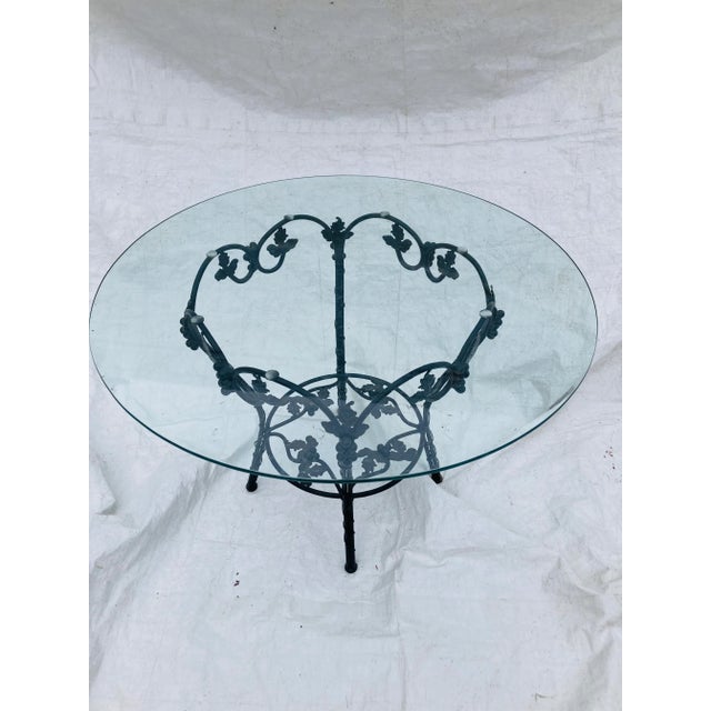 Victorian Vintage Victorian Style Wrought Iron Grape Design Base & Heavy Glass Top Table For Sale - Image 3 of 7