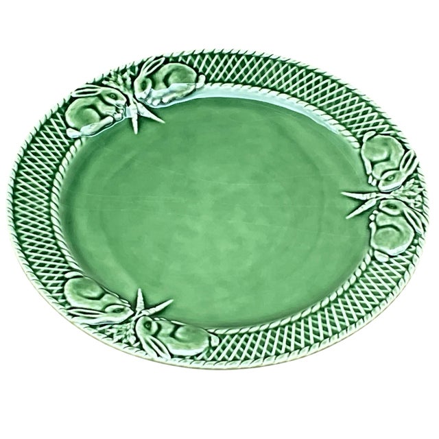 Farmhouse Bordallo Pinheiro Bunny Rabbit 4 Dinner Plates Majolica Portugal Late 20th Century For Sale - Image 3 of 9
