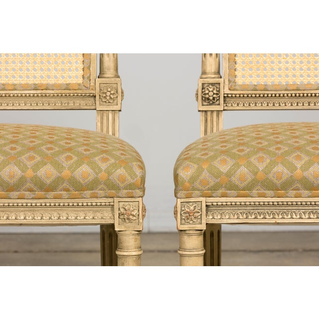 Ivory Set of Six Late 19th Century French Louis XVI Style Painted Cane Back Dining Chairs For Sale - Image 8 of 18