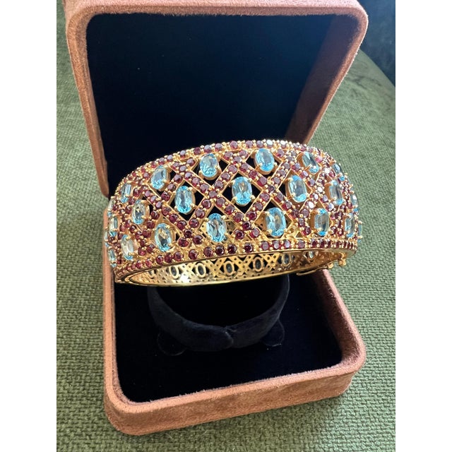 Baroque Bochic "Capri" Vintage Rhodolite & Multi Gem Bangle Set In 18K Gold & Silver For Sale - Image 3 of 18