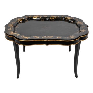 Regency Style English Tray Table With Gilt Papier-Mâché Top For Sale
