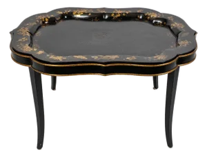 Regency Style English Tray Table With Gilt Papier-Mâché Top