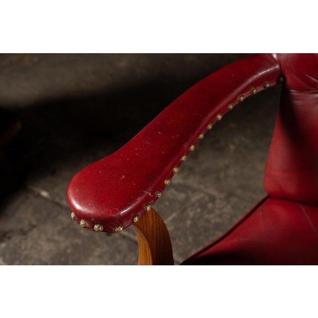 Late 20th Century Set of Four Tufted Leather Bankers Chairs in Red For Sale - Image 12 of 17