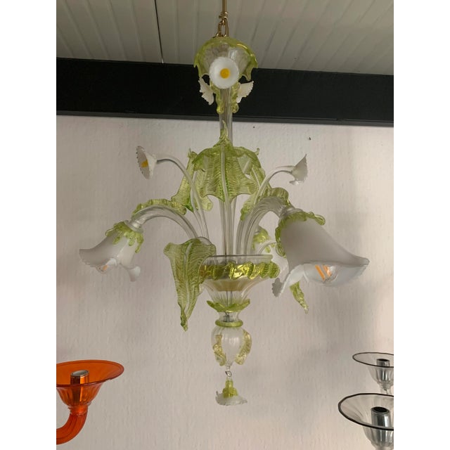Early 21st Century Floral Green Leaves and Milky "Calle" Chandelier For Sale - Image 5 of 11