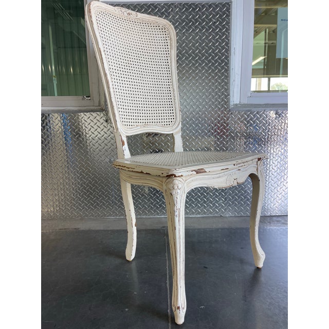 Vintage Italian Louis XV Style Double Cane Dining Chairs, Set of 4, Distressed White Finish For Sale - Image 9 of 13