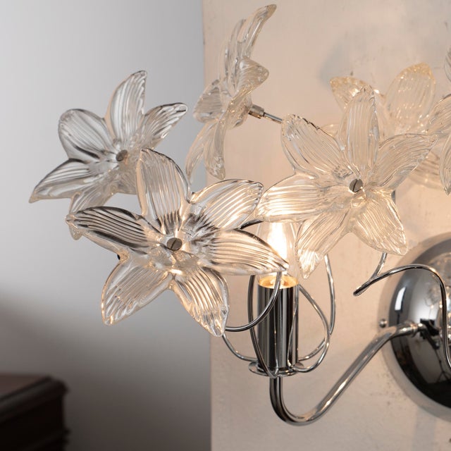 Chrome Sconce with Clear Murano Glass Flowers, Italy, 1990s For Sale - Image 11 of 12