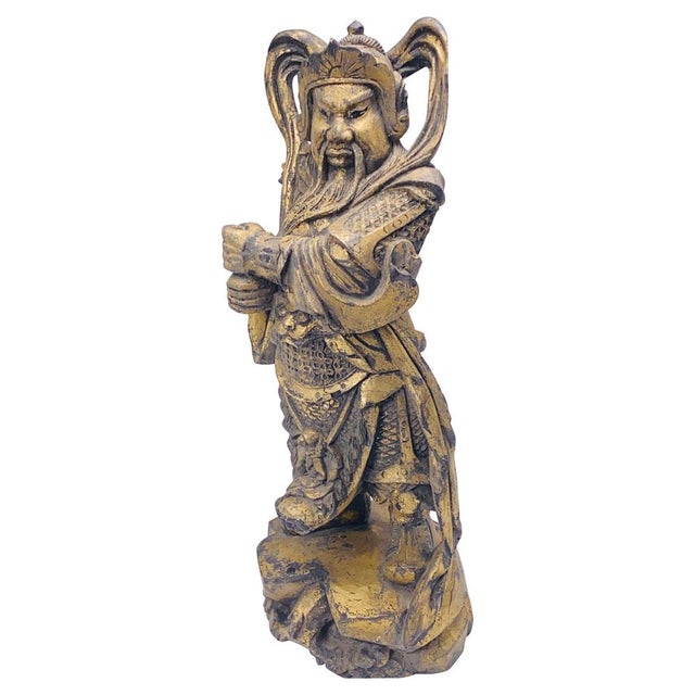Chinese Wooden Samourai Sculpture in Gold Color For Sale - Image 12 of 12
