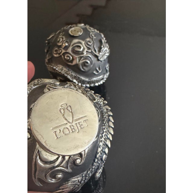 Metal L’Objet Spice Jewels Dragon Phoenix Salt/Pepper Shakers For Sale - Image 7 of 11