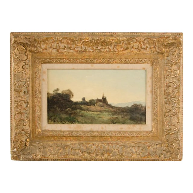 Henri-Joseph Harpignies (French 1819-1916) "Lonely Church" Oil on Canvas Signed and Dated '11 For Sale