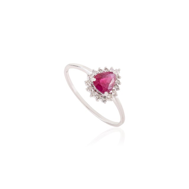 Art Nouveau 14k Gold Natural Mozambique Ruby Diamond Halo Ring Size 5.5 For Sale - Image 3 of 14