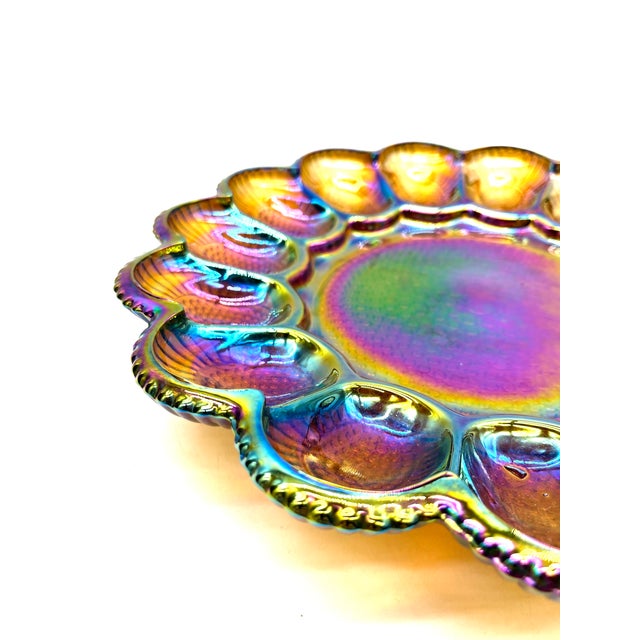 Mid-Century Modern Vintage Iridescent Serving Plate from Indiana Glass & Co., 1970s For Sale - Image 3 of 17