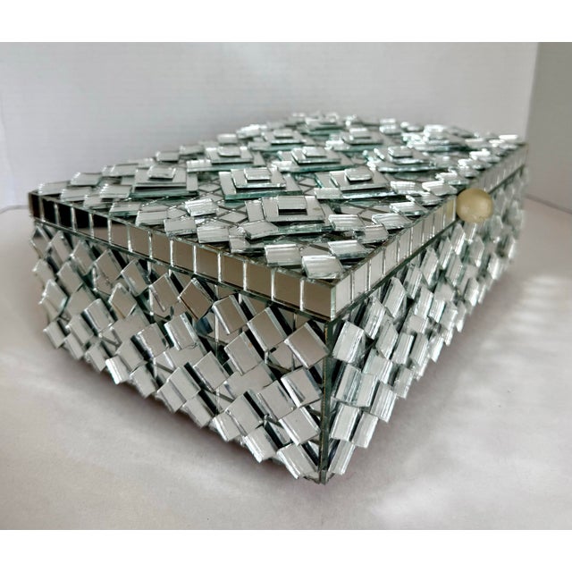 1980s Vintage Mirrored Mosaic Jewelry Box With Geometric Layered Glass Design For Sale - Image 5 of 11