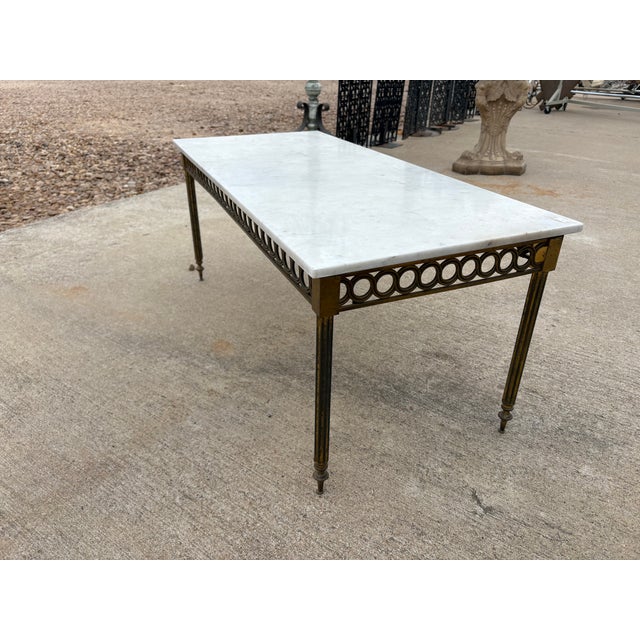1950s French Louis XVI Style Brass and Marble Cocktail Table For Sale - Image 14 of 14