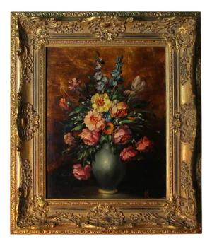 Bouquet in a Vase, 20th Century, Oil on Wood, Framed