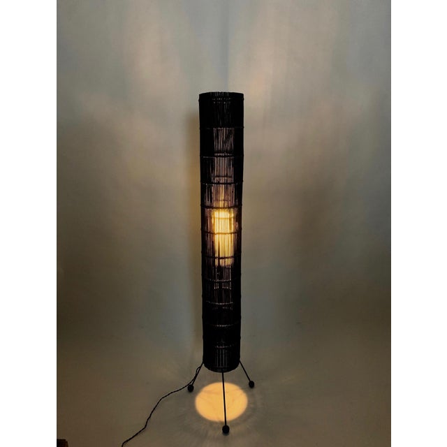 Black Tony Paul Style California Modern Black Wicker Cylinder Floor Lamp, 1950s For Sale - Image 8 of 10