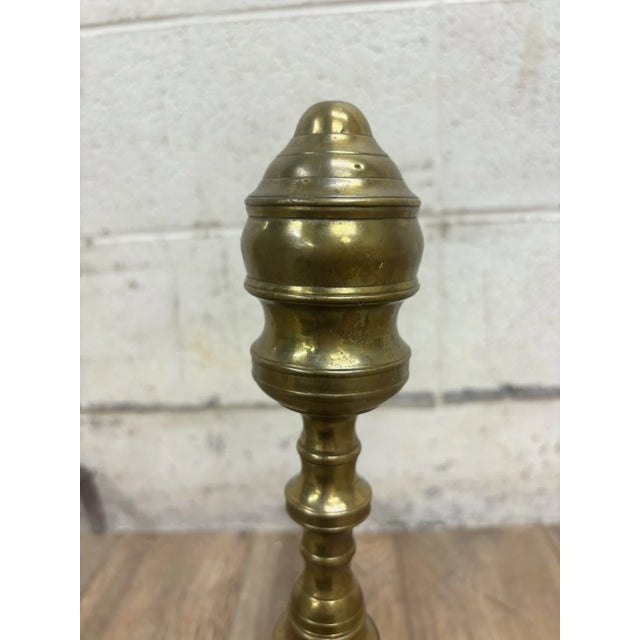 Vintage Queen Anne Style Brass and Iron Andirons With Ball Feet For Sale - Image 4 of 10