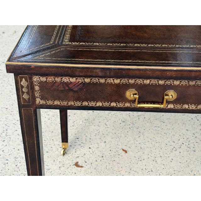 Maitland-Smith Leather Writing Table With Embossed Gilded Decoration For Sale - Image 12 of 12