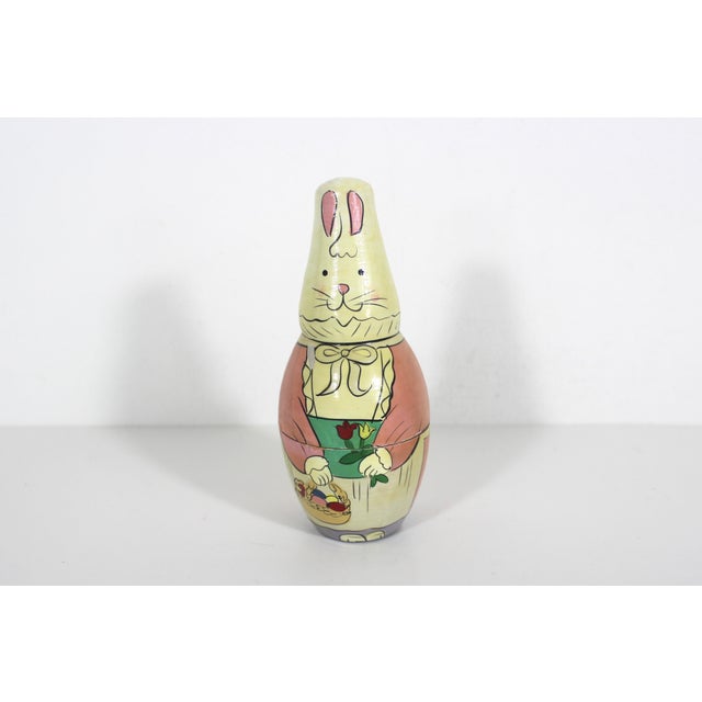 American Vintage Easter Bunny Rabbit and Egg Stacking Dolls Hand Painted Wood For Sale - Image 3 of 7