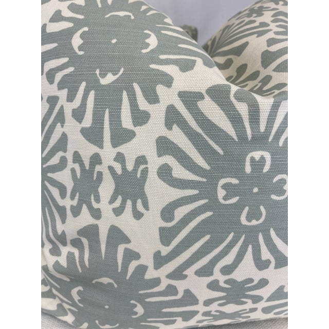 Custom pair of 22" pillows covered in China Seas "Sigourney Small Scale" in a custom color blue/gray. These pillows are...