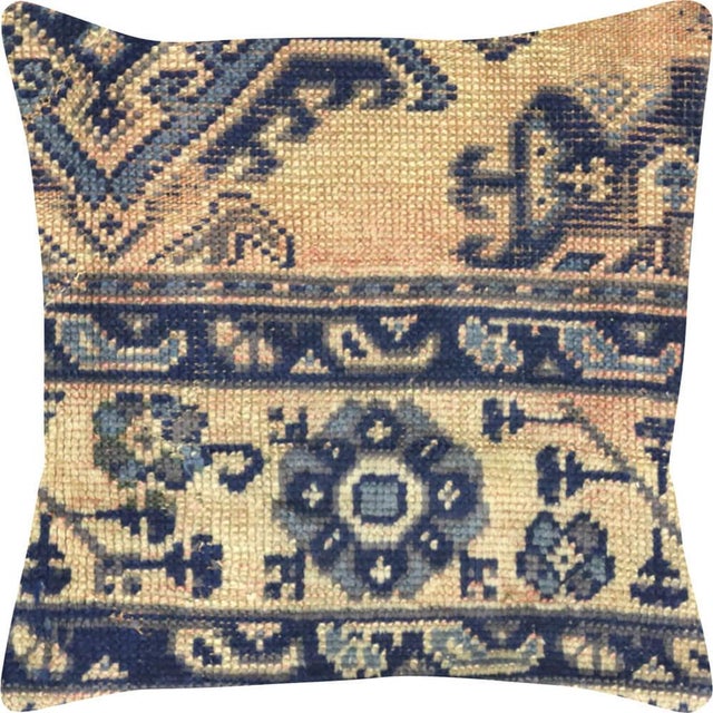 1960s Turkish Oushak Pillow. Hand sewn with fragments of Turkish hand made Oushak wool rugs. Fiber fill. 500538
