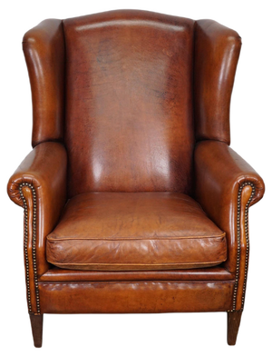 Vintage Dutch Cognac Colored Wingback Leather Club Chair