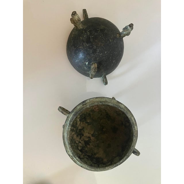 Dark Green 19th Century Chinese Bronze Food Container/Vessel For Sale - Image 8 of 11