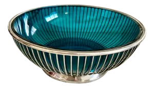 Silver-Plate Teal Glass Bowl