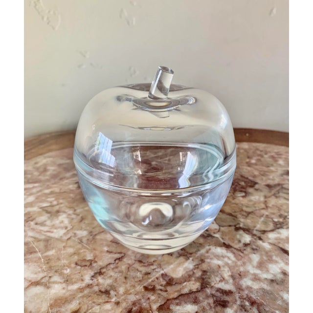 Transparent Tiffany & Co Vintage Crystal Apple Candy Dish in Original Box For Sale - Image 8 of 9